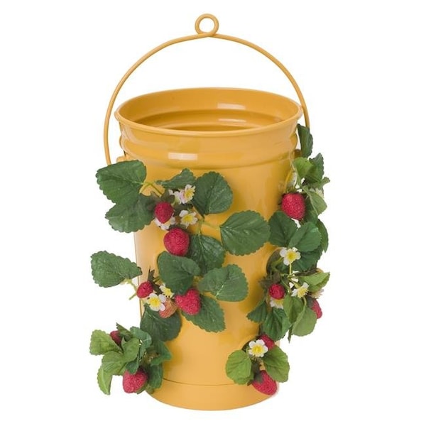 Houston International Trading 8491E SAFF 7 in. dia. x 13 in. Enameled Galvanized Strawberry & Flower Planter; Saffron 8491E SAFF - main